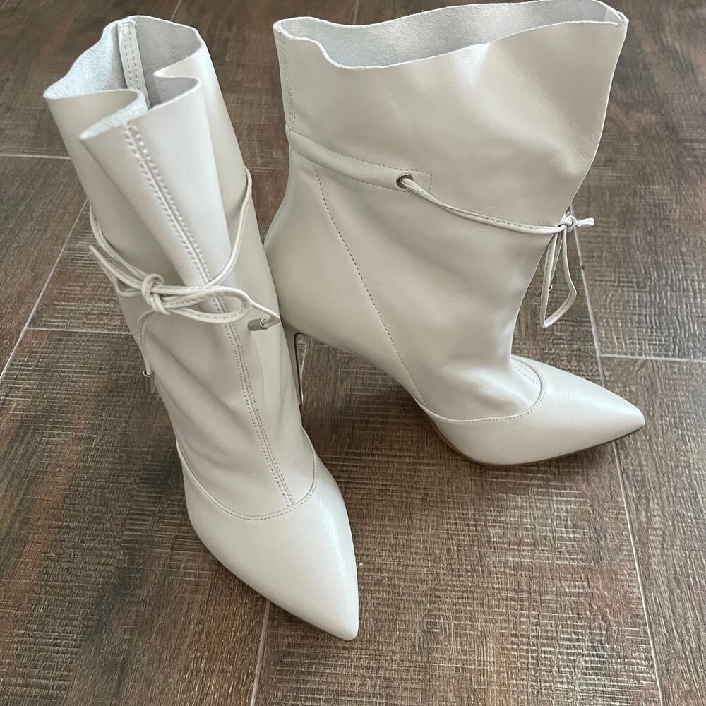Nine West Women's Stiletto High Heels White Leather Ankle Boots Size 7